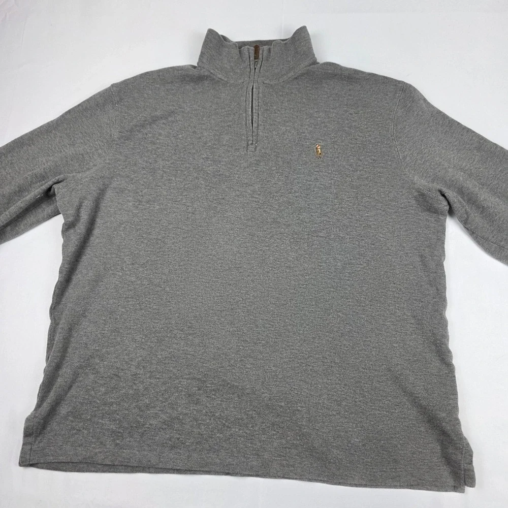 Polo Ralph Lauren Sweater Mens Large Gray Estate Rib Quarter Zip Mock Neck